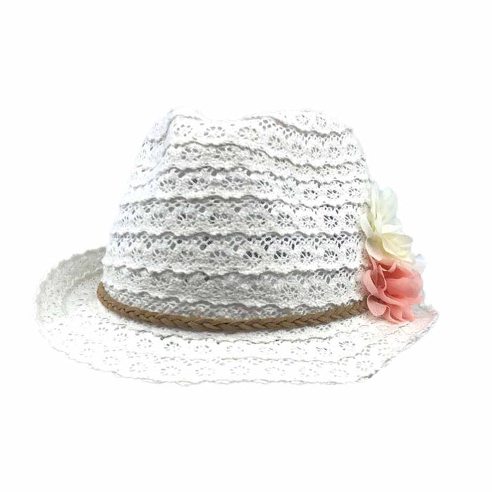 Extra-Small Heads Lace Fedora Hat - Milani Hats Fedora Hat Milani Hats FD157 White L/XL (53.5 cm)