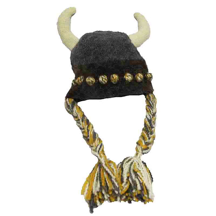 Peruvian Hand Knit Viking Hat with Horns Beanie Peruvian Trading Co