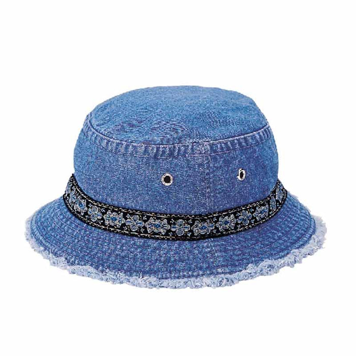 Petite Denim Bucket Hat with Metallic Band for Small Heads Bucket Hat MegaCI