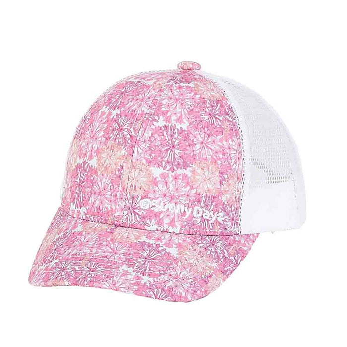 Pink Flower Trucker's Cap for Small Heads - Sunny Dayz Petite Hats Cap Sun N Sand Hats HK242 Pink XS / S (52-54 cm)