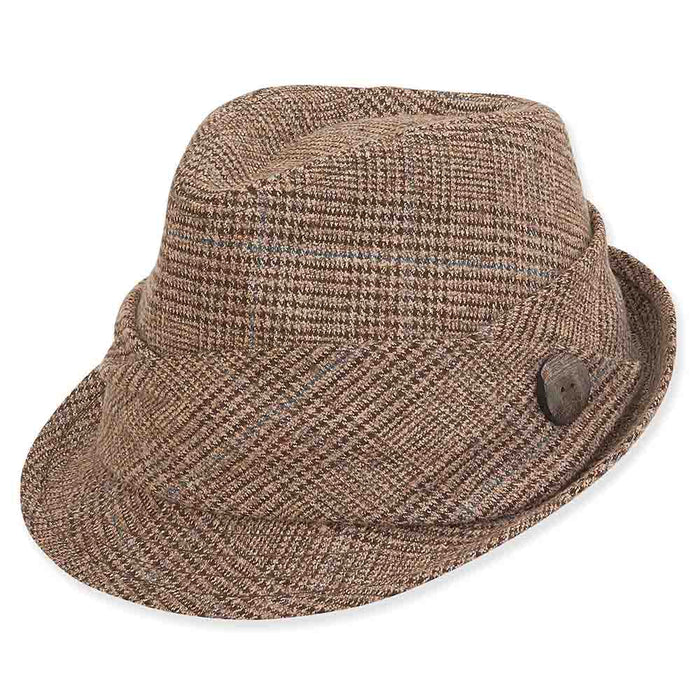 Plaid Fedora with Button Accent for Fall - Adora Hats® Fedora Hat Adora Hats AD1200A Camel S/M (56-57 cm)