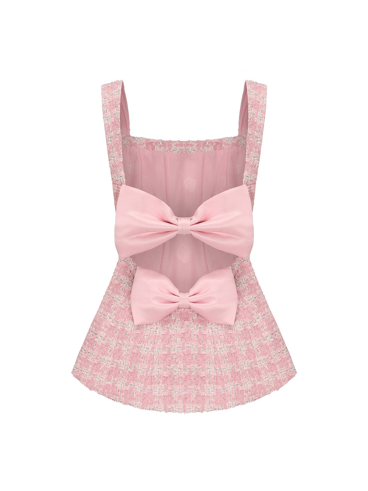 Annabella Textured Woven Pink Checkered Bow Top (Final Sale)