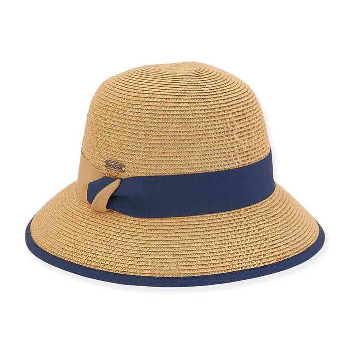 Small Brim Sun Hat Double Ribbon Band - Sun 'N' Sand Hat Cloche Sun N Sand Hats HH2689B Tan OS (58 cm)