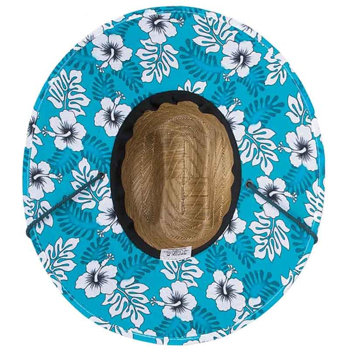 Straw Lifeguard Hat with Blue Hibiscus Print Underbrim - Kenny K. Hats Lifeguard Hat Great hats by Karen Keith LM9-Cl Natural Large (59 cm)