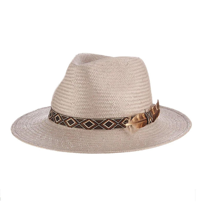 West Straw Fedora with Guatemalan Band - Carlos Santana Hats Fedora Hat Santana Hats SAN381 Grey Large (59 cm)