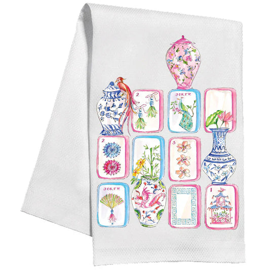 Mahjong Tiles and Chinoiserie Pots Kitchen Towel