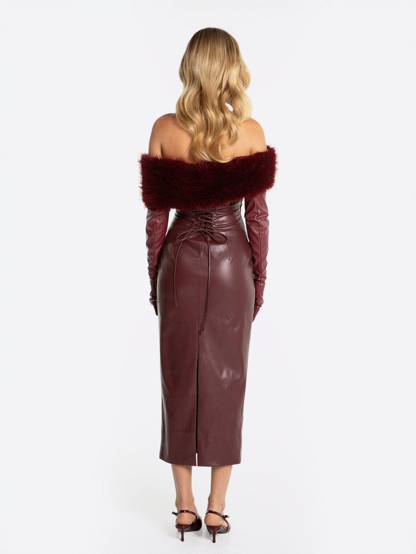 Gabrielle Fur Maxi Dress (Red)