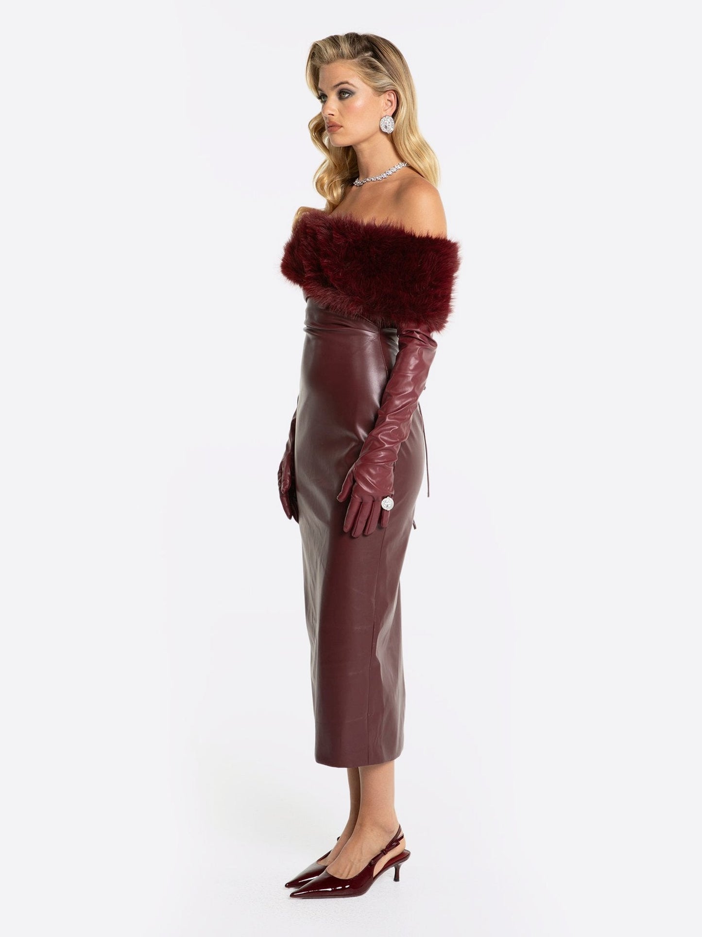 Gabrielle Fur Maxi Dress (Red)