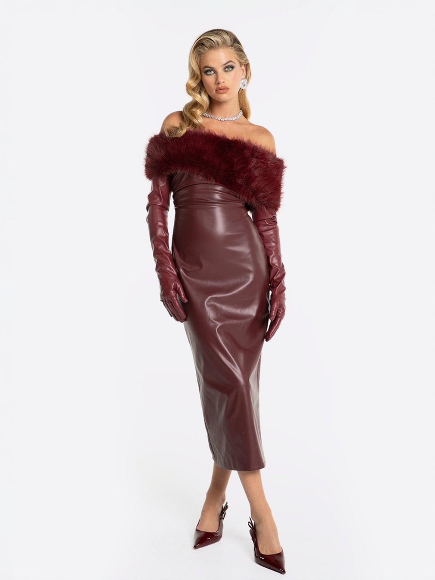 Gabrielle Fur Maxi Dress (Red)