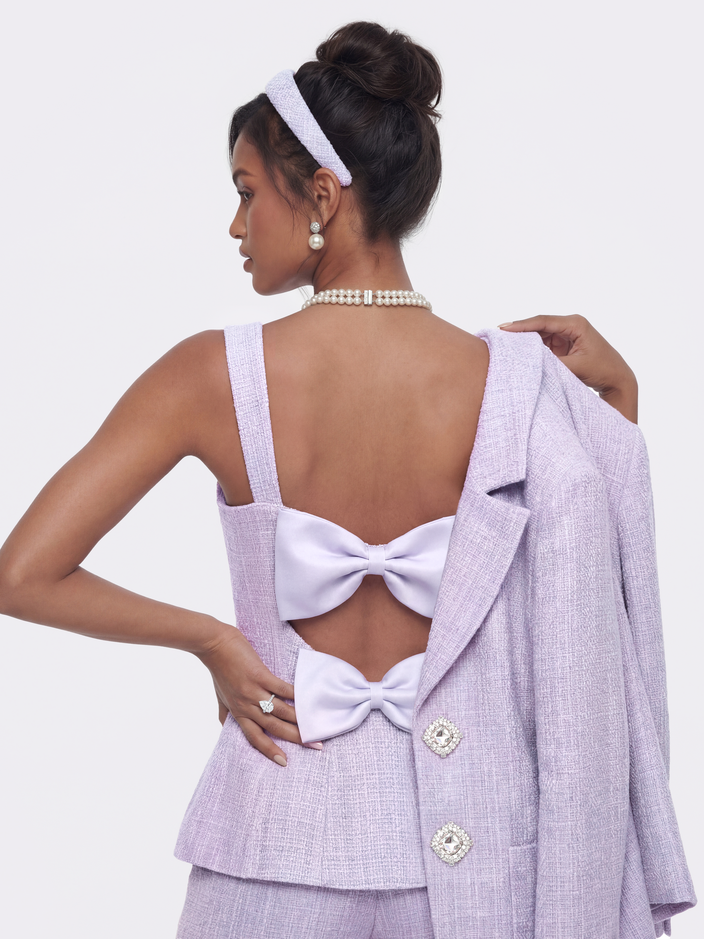 Annabella Textured Woven Purple Bow Top