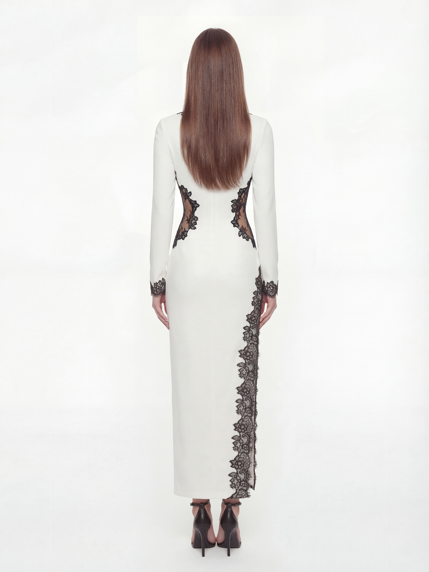 Adriana Lace Trim High-Slit Ivory Acetate Dress