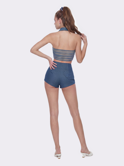 Amara High-Waist Blue Shorts