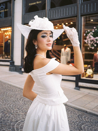 Claudine Off-Shoulder White Cropped Top