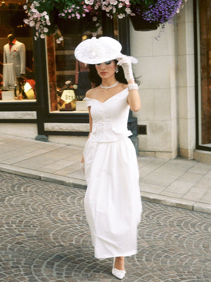 Claudine Off-Shoulder White Cropped Top