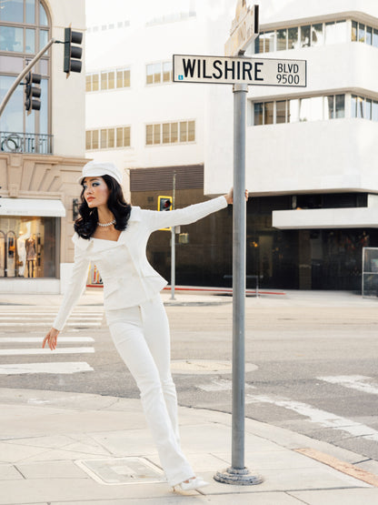 Monique Tailored White Denim Top