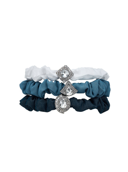 Helene Crystal Denim Scrunchie Set