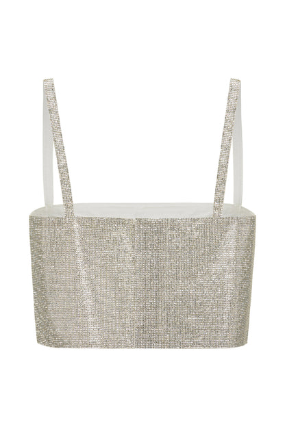 Shira Silver Rhinestone Crop Top