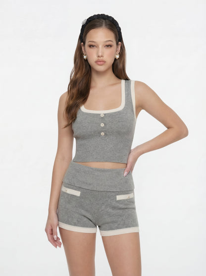 Millie Contrast-Trim Grey Knit Vest