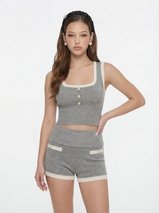 Millie Contrast-Trim Grey Knit Vest