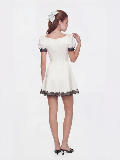 Natalia White Lace Puff Sleeve Mini Dress