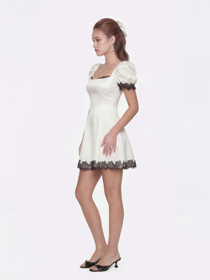 Natalia White Lace Puff Sleeve Mini Dress