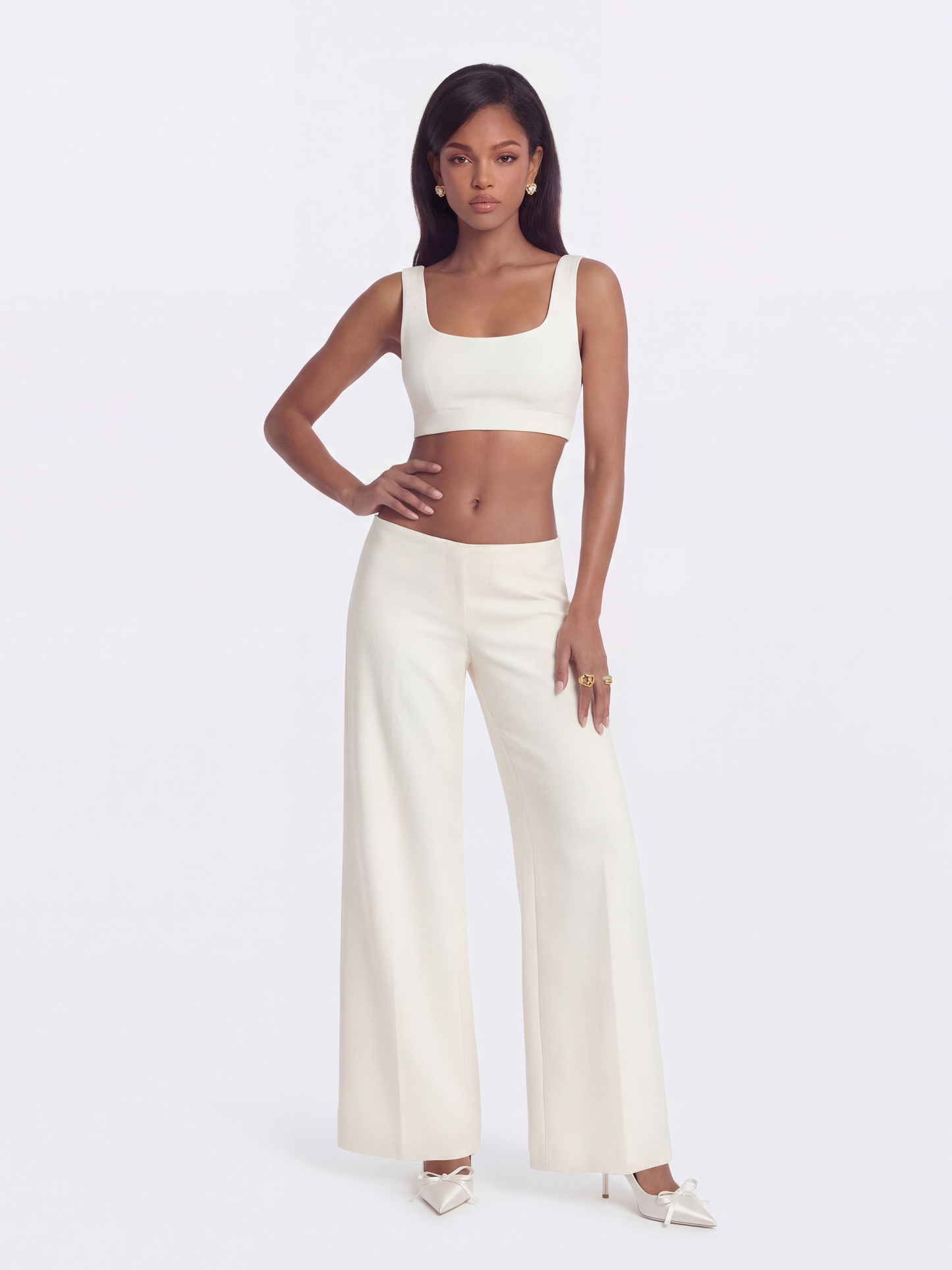 Juliette Textured Wide-Leg White Tailored Pants