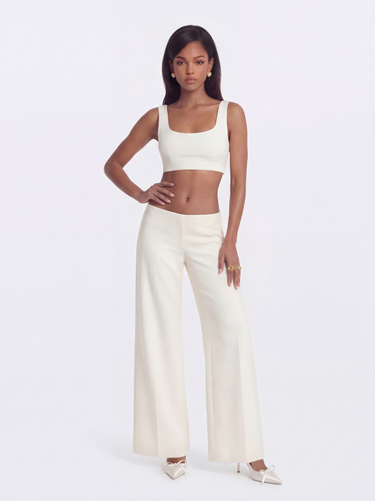 Juliette Textured Wide-Leg White Tailored Pants