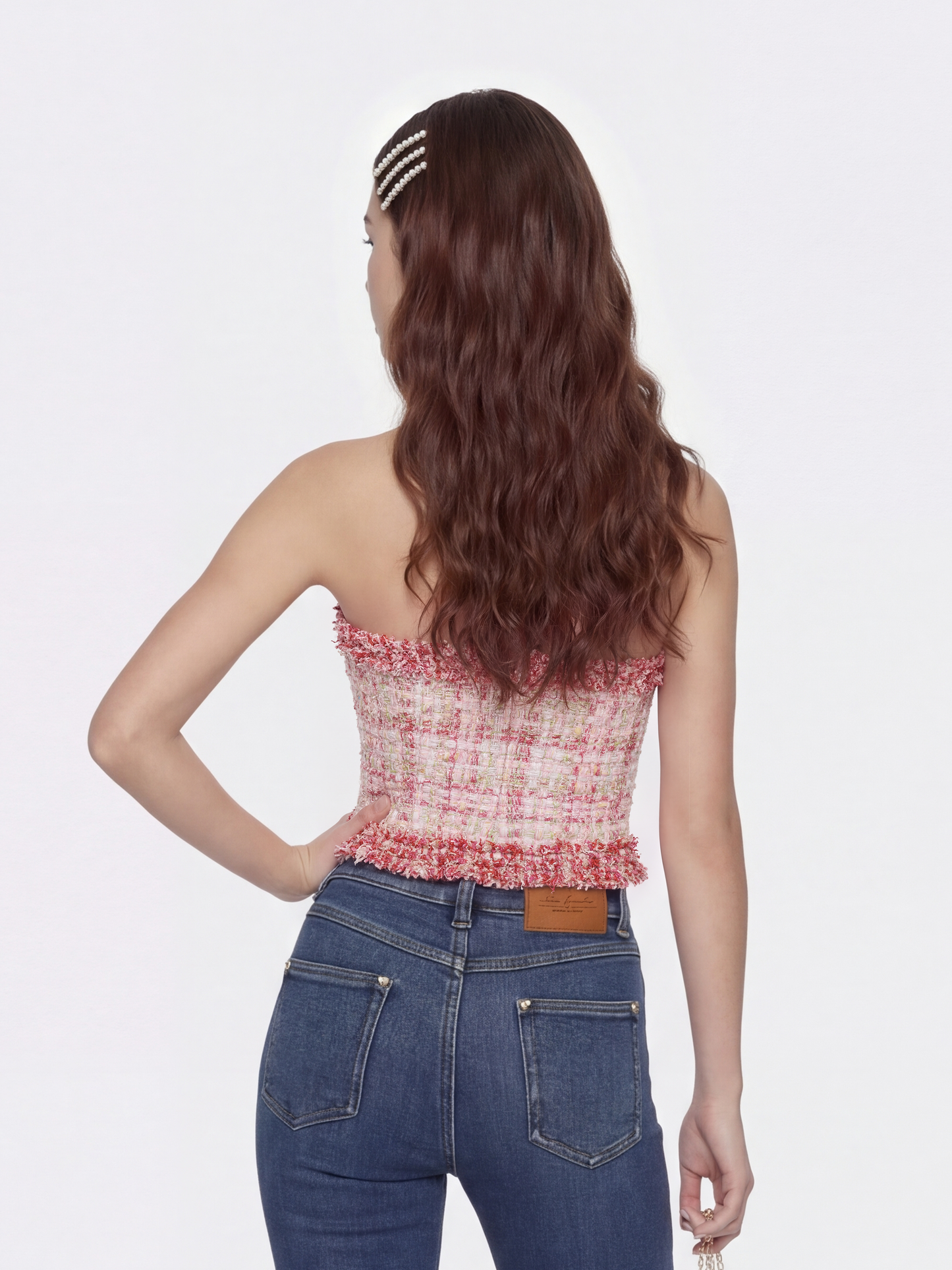 Bianca Metallic-Woven Halter Pink Top