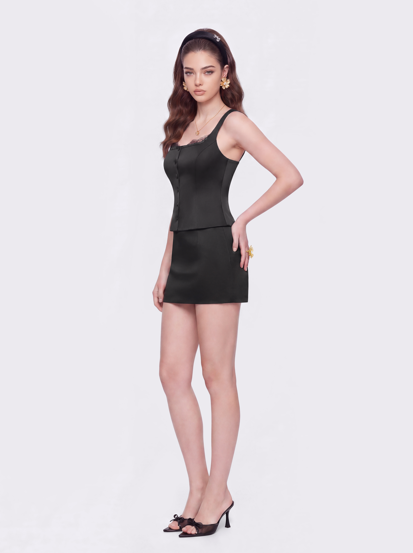 Layla Lace-Trim Black Top