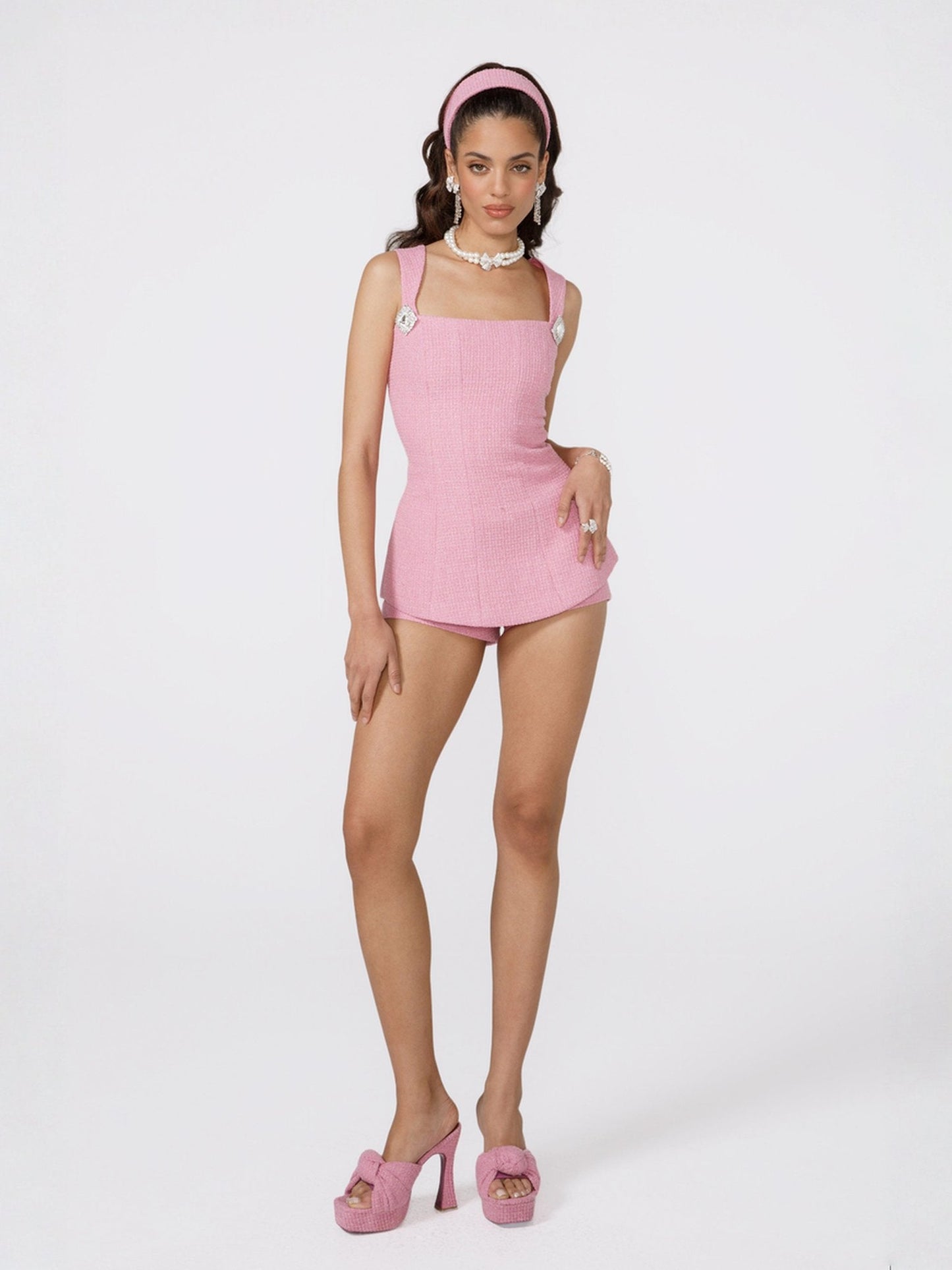 Annabella Textured Woven Pink Bow Top