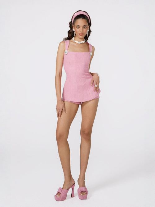 Annabella Textured Pink Woven Shorts