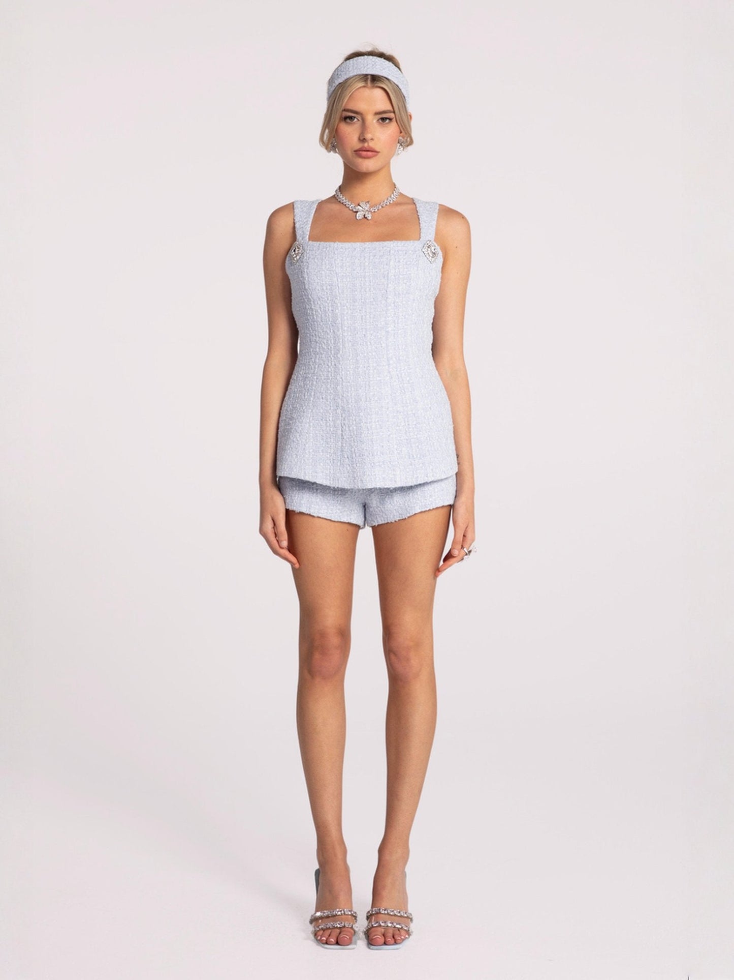 Annabella Textured Blue Woven Shorts (Final Sale)