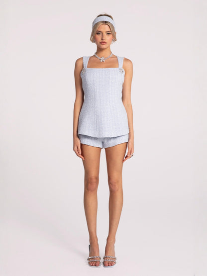 Annabella Textured Blue Woven Shorts (Final Sale)