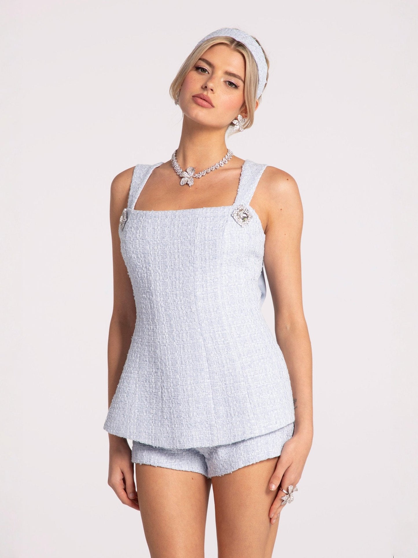Annabella Textured Blue Woven Shorts (Final Sale)