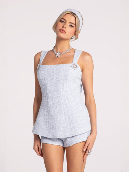 Annabella Textured Blue Woven Shorts (Final Sale)