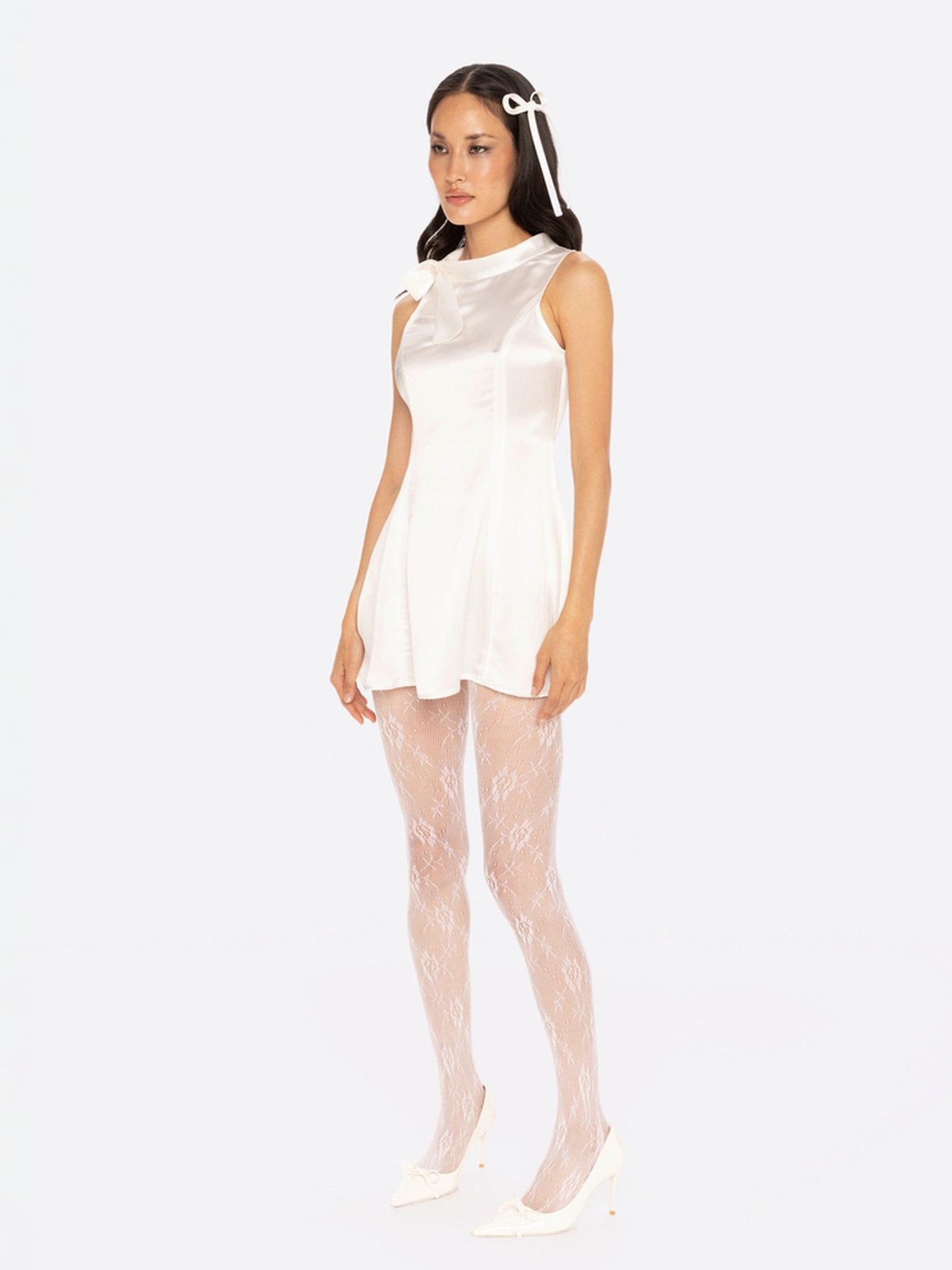 Lila Satin Mini Dress (White)