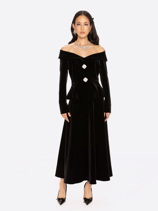 Blaire Velvet Maxi Skirt (Black)