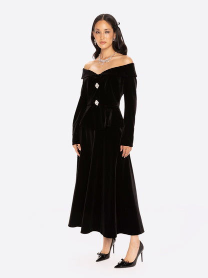 Blaire Velvet Maxi Skirt (Black)