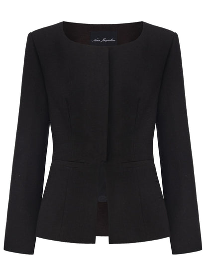 Natalia Tailored Hidden-Placket Black Blazer
