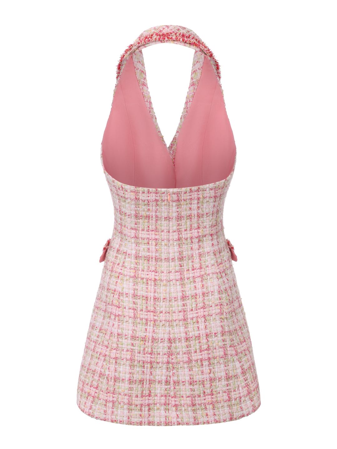 Bianca Metallic-Woven Halter Pink Mini Dress