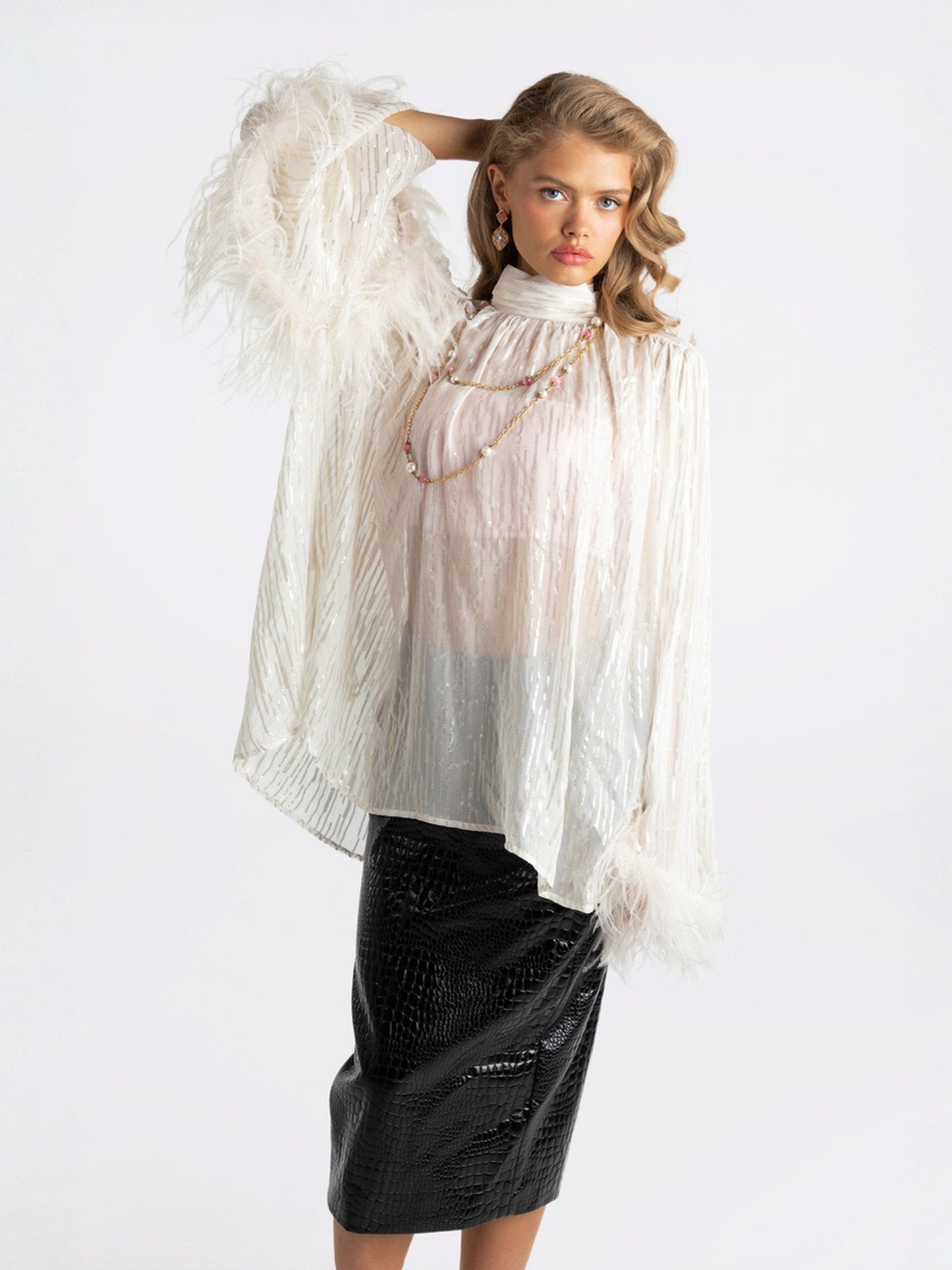 Keira Feather Top (White) (Final Sale)