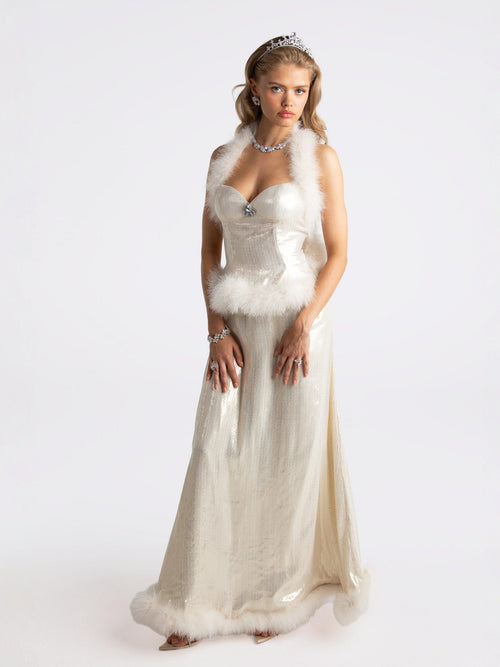 Christina Velvet Skirt  (White)