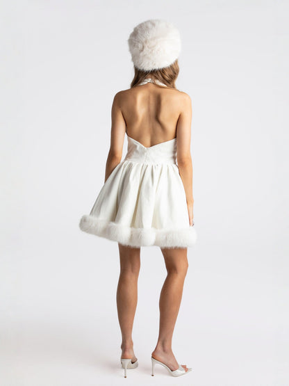 Juliet Velvet Halter Dress (White)  (Final Sale)