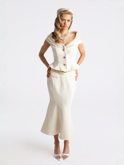 Belle Satin Skirt (Beige (Final Sale)