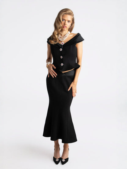 Belle Satin Skirt (Black) (Final Sale)