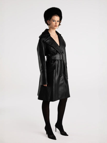 Keira Leather Trench Coat (Black) (Final Sale)