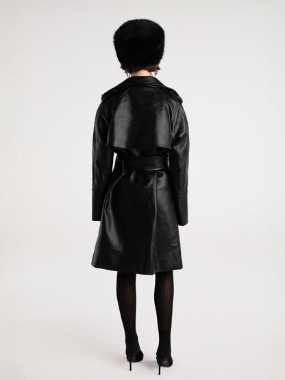 Keira Leather Trench Coat (Black) (Final Sale)