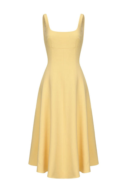 Josephine Square-Neck Yellow Midi Dress