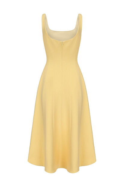 Josephine Square-Neck Yellow Midi Dress