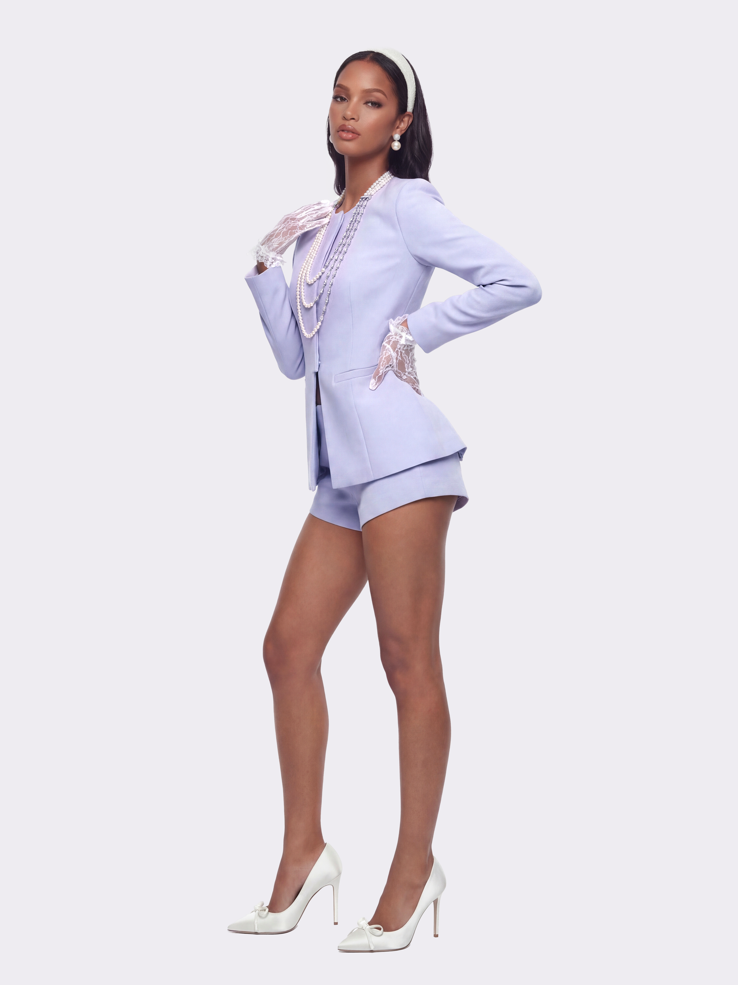 Natalia Tailored Hidden-Placket Purple Blazer